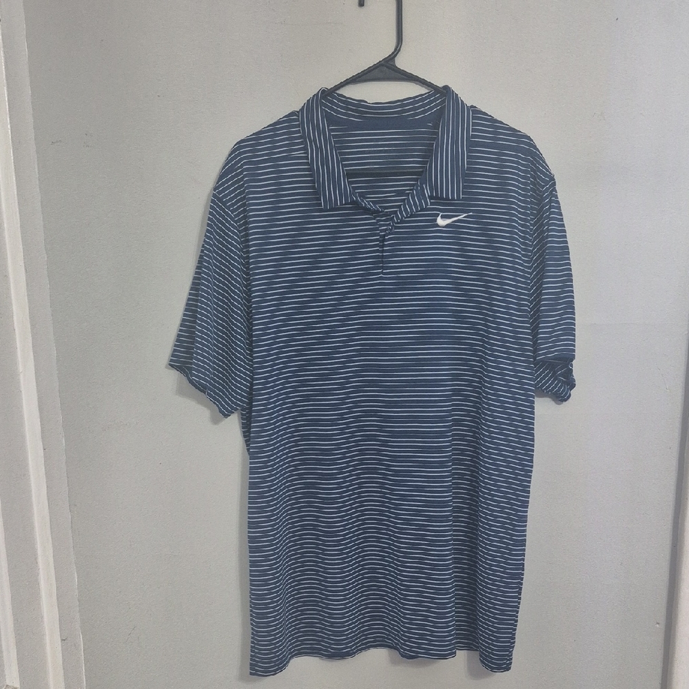 Nike Men's Navy Striped Polo Shirt